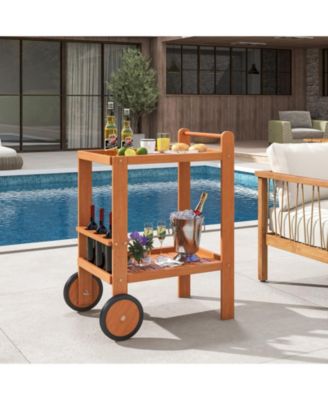 2 Tier Rolling Serving Cart with Wine Bottle Holders and 2 Rubber Wheels