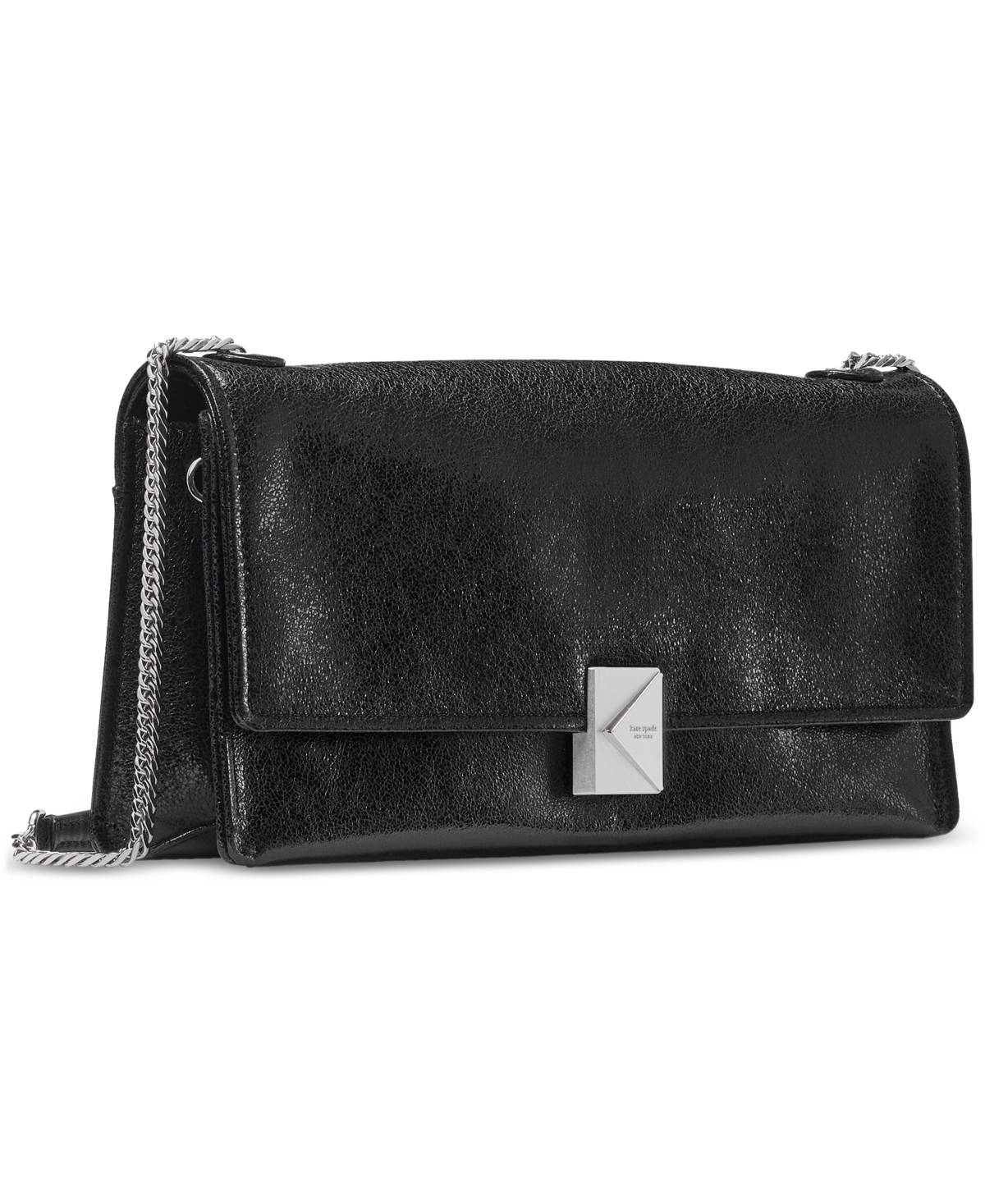 Kate Spade Deco Glazed Leather Soft Shoulder Bag In Black