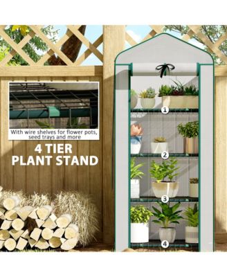 4-Tier Mini Greenhouse with Screen Roof and Reinforced PE Cover