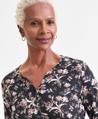 Petite Printed Henley Top, Macy's Exclusive