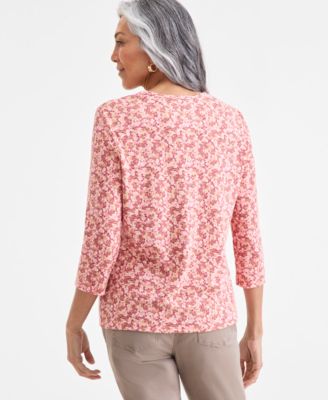 Women's Printed V-Neck 3/4-Sleeve Knit Top
