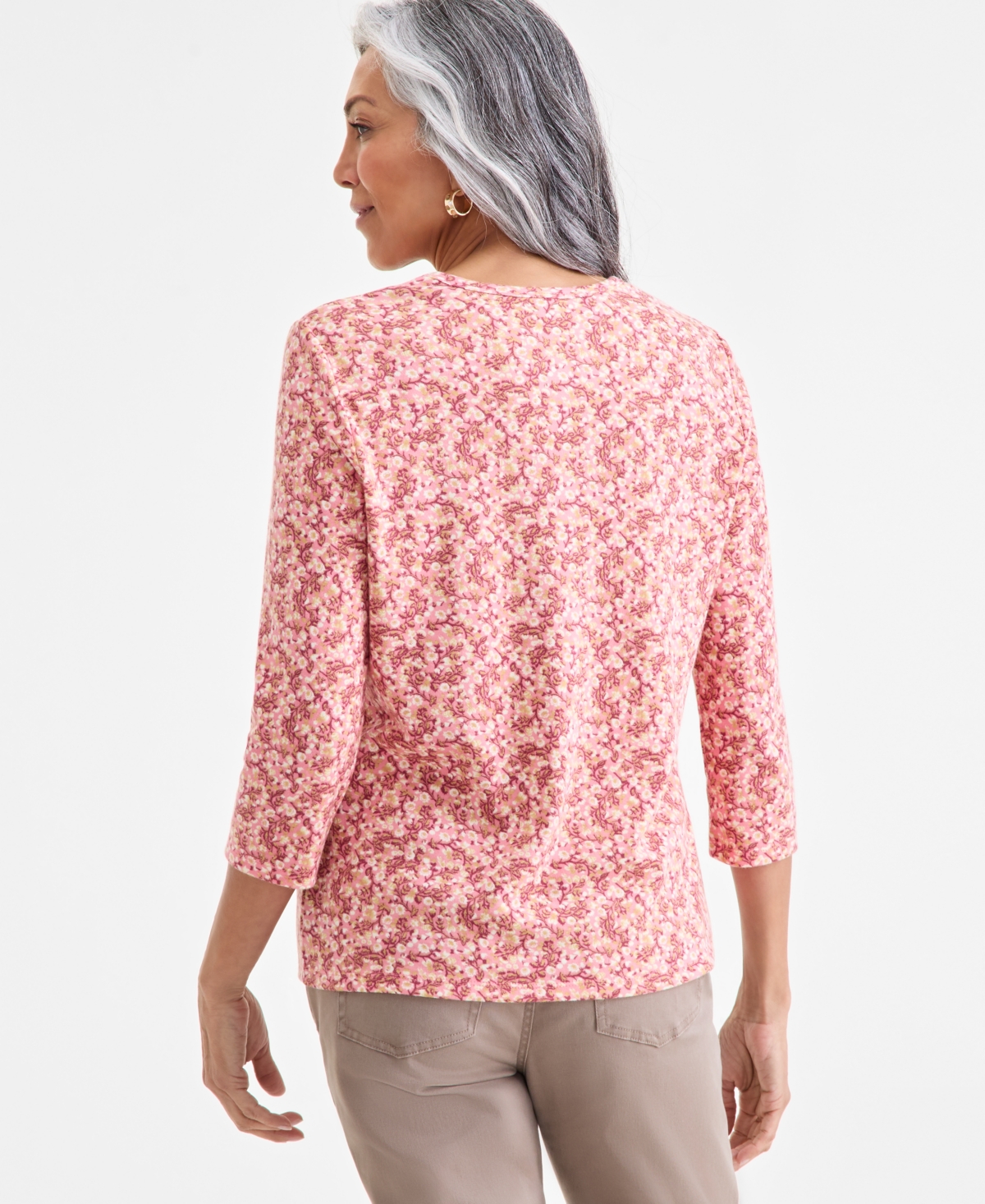 Style & Co Women's Printed V-neck 3/4-sleeve Knit Top, Macy's Exclusive In Multi