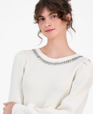 Women's Embellished Puff-Sleeve Sweater