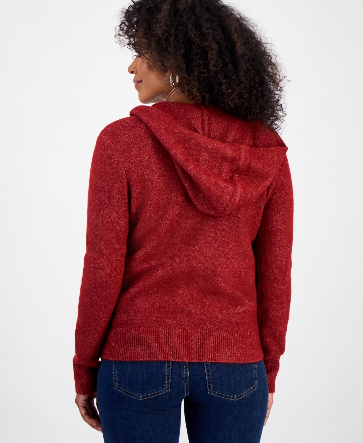 Style & Co Petite Zip-front Hooded Sweater, Macy's Exclusive In Burgundy