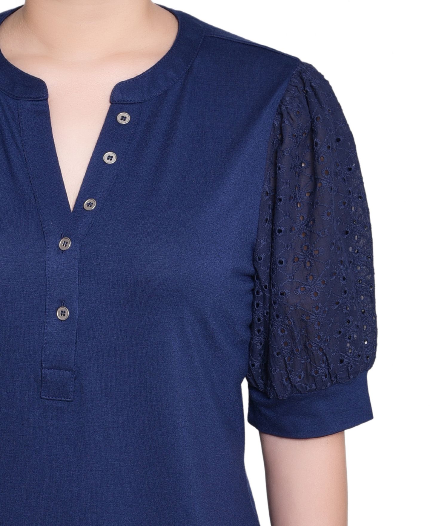 Женский топ NY Collection Puff Elbow Sleeve, цвет: Тёмно-синий — фото 4