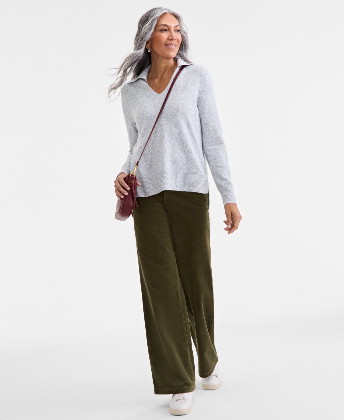 Style & Co Women's Luxsoft Johnny-collar Sweater, Macy's Exclusive In Gray