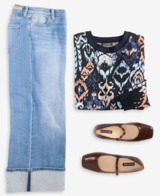 Women's Printed Long-Sleeve Crewneck Sweater