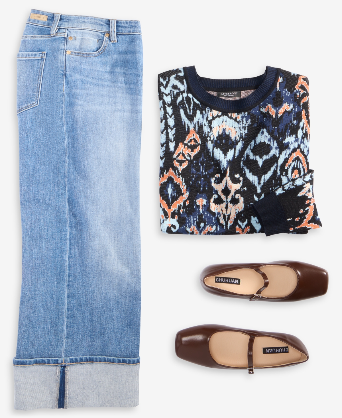 Liverpool Los Angeles Women's Morgan Mid Rise Cuffed Wide Leg Jeans In Multi