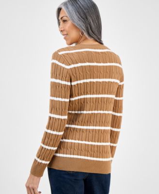 Women's Cotton Cable-Knit Crewneck Sweater, Created for Macy's