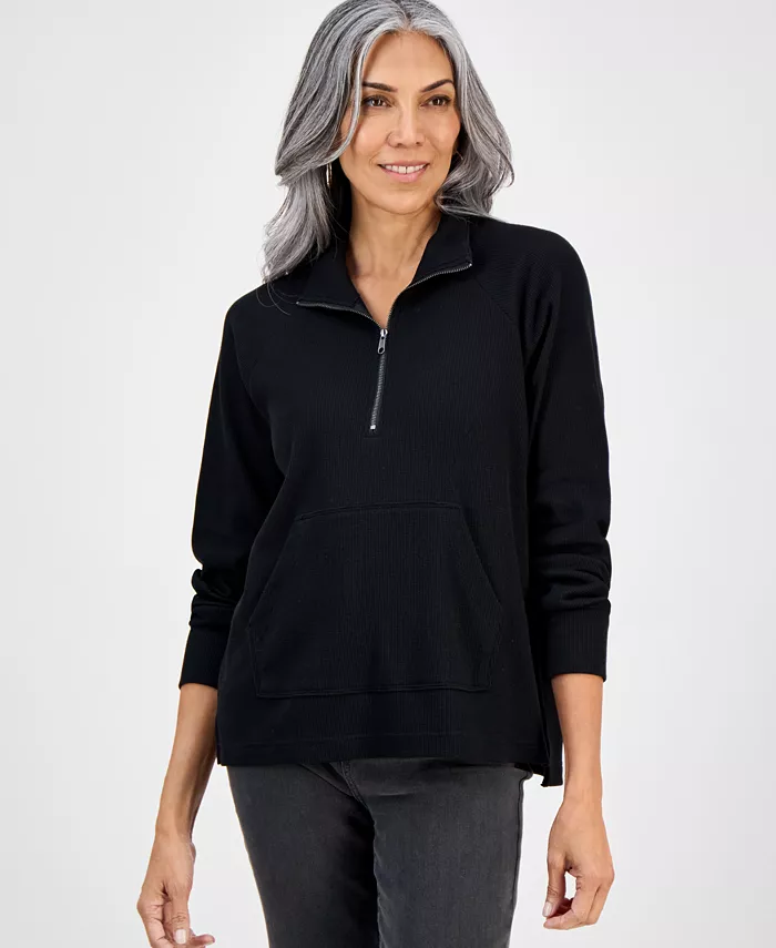 Women's Waffle-Knit Quarter Zip Top