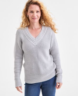 Style & Co - Petite Textured Stitch V-Neck Sweater