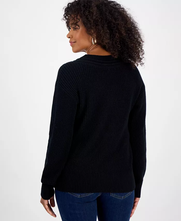 Petite Textured Stitch V-Neck Sweater - thumbnail 10