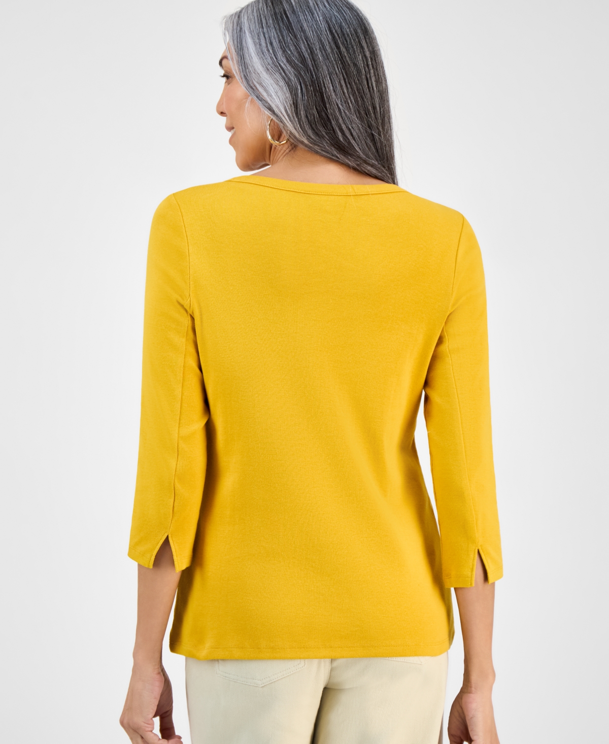 Style & Co Women's Pima Cotton 3/4-sleeve Boat-neck Top, Created For Macy's In Yellow