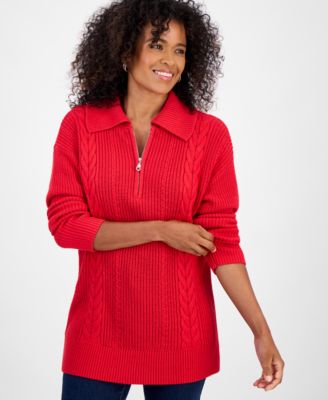 Women's Quarter-Zip Cable-Knit Sweater, Macy's Exclusive