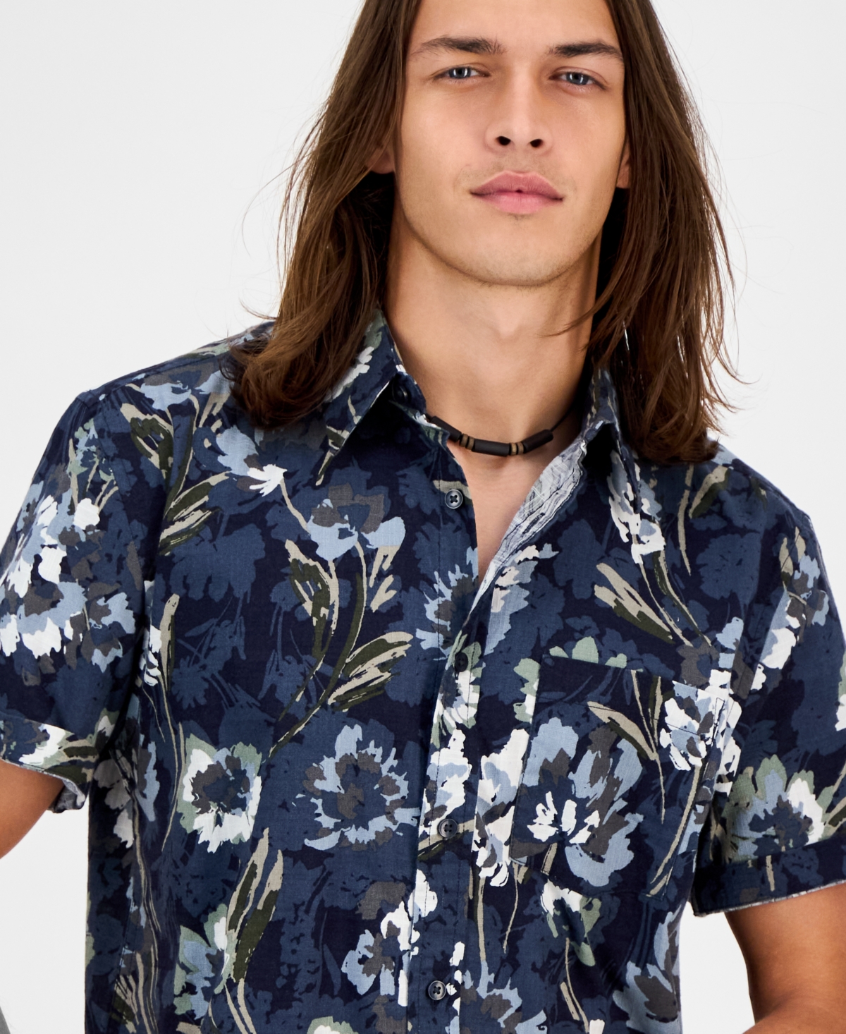 Sun + Stone Men's Floral-print Short-sleeve Shirt, Macy's Exclusive In Blue