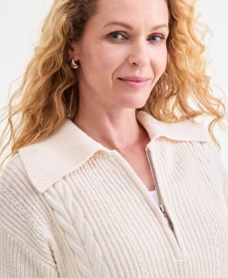 Women's Quarter-Zip Cable-Knit Sweater, Macy's Exclusive