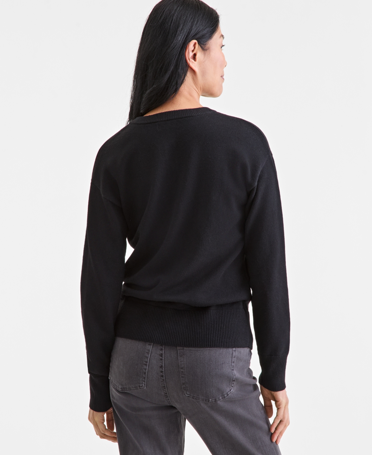 Style & Co Women's Henley Sweater, Macy's Exclusive In Black