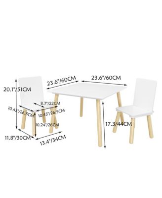 Kids Table and 2 Chairs Set, 3 Pieces Toddler Table and Chair Set, Wooden Activity Play Table Set (White)