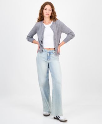 Juniors' High-Rib Button-Front Lady Cardigan