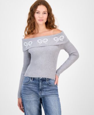 Madden Girl - Juniors' Jacquard-Bow Off-The-Shoulder Sweater