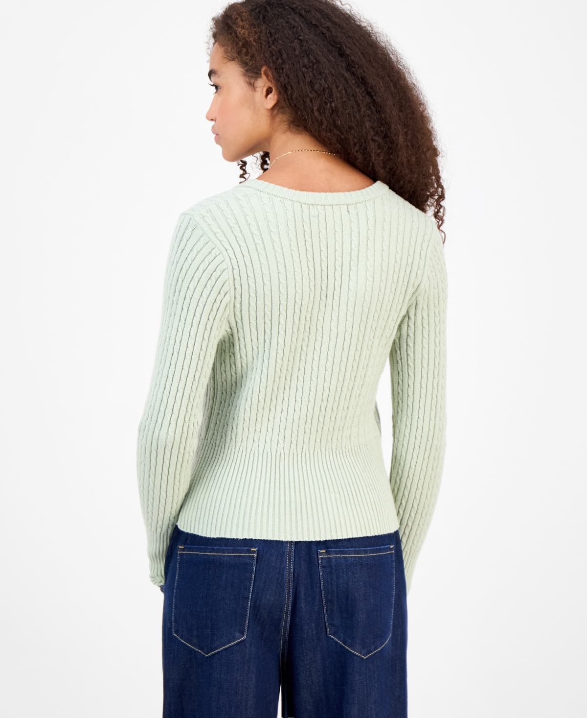 Hooked Up By Iot Juniors' Cable-knit V-neck Sweater In Green