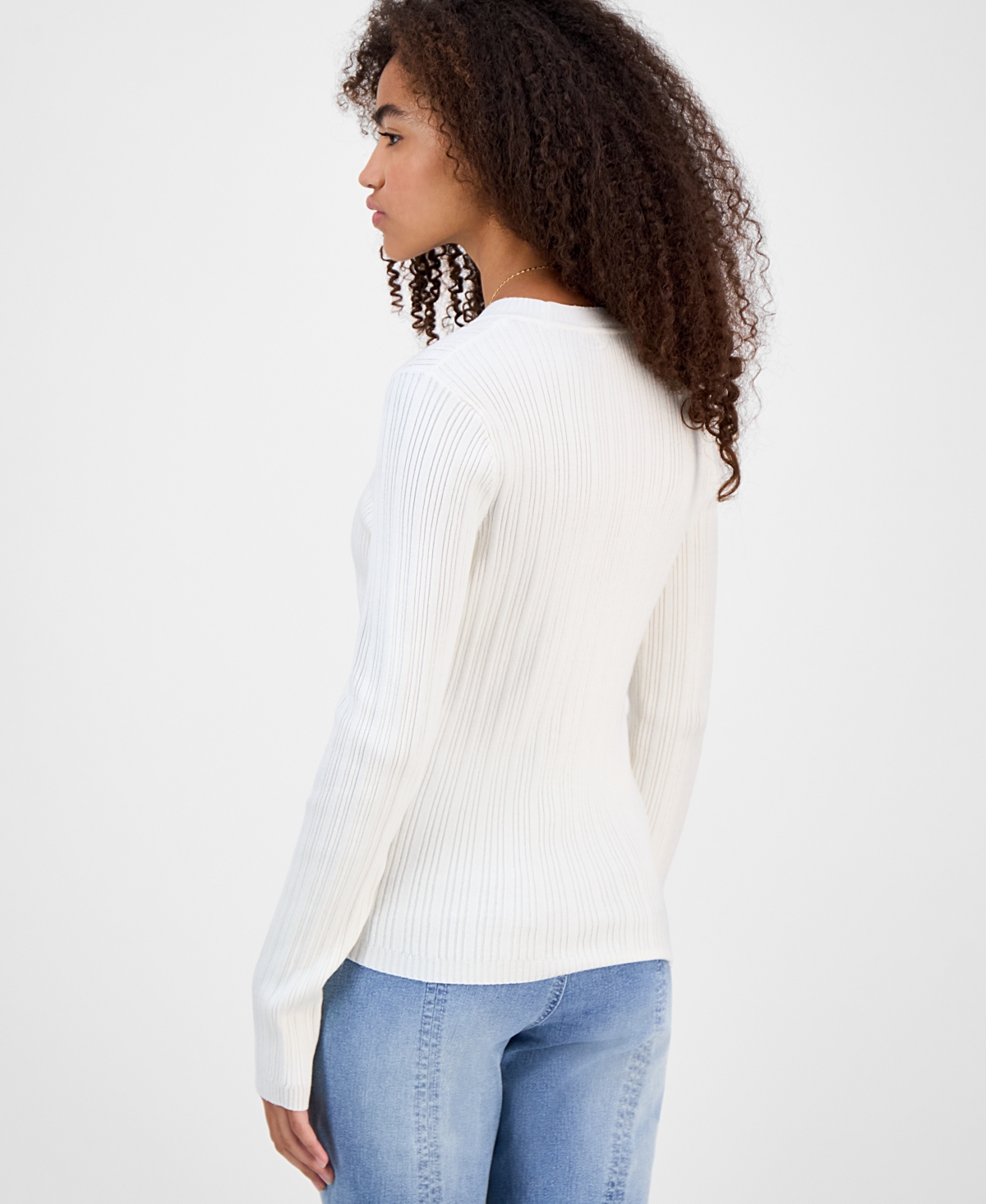 Hooked Up By Iot Juniors' Crewneck Long-sleeve Sweater In White