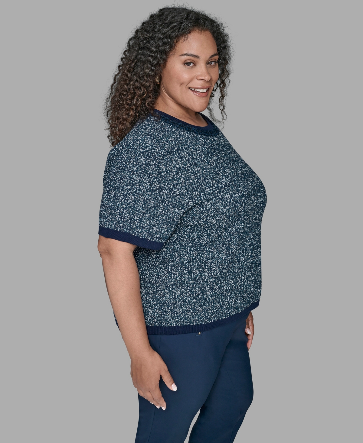 Karl Lagerfeld Karl Lagerfield Paris Plus Size Short Sleeve Crew Sweater In Blue