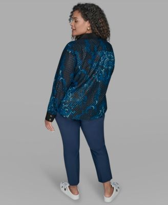 KARL LAGERFIELD PARIS Plus Size Trim Printed Woven Top