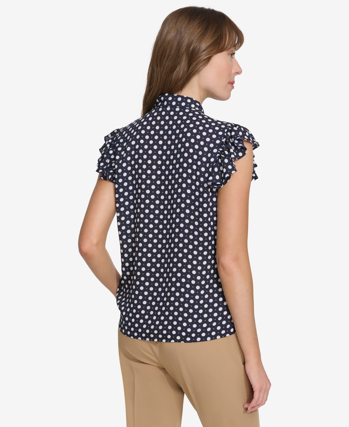 Tommy Hilfiger Women's Double Dot Ruffle Sleeve Bow Blouse In Blue