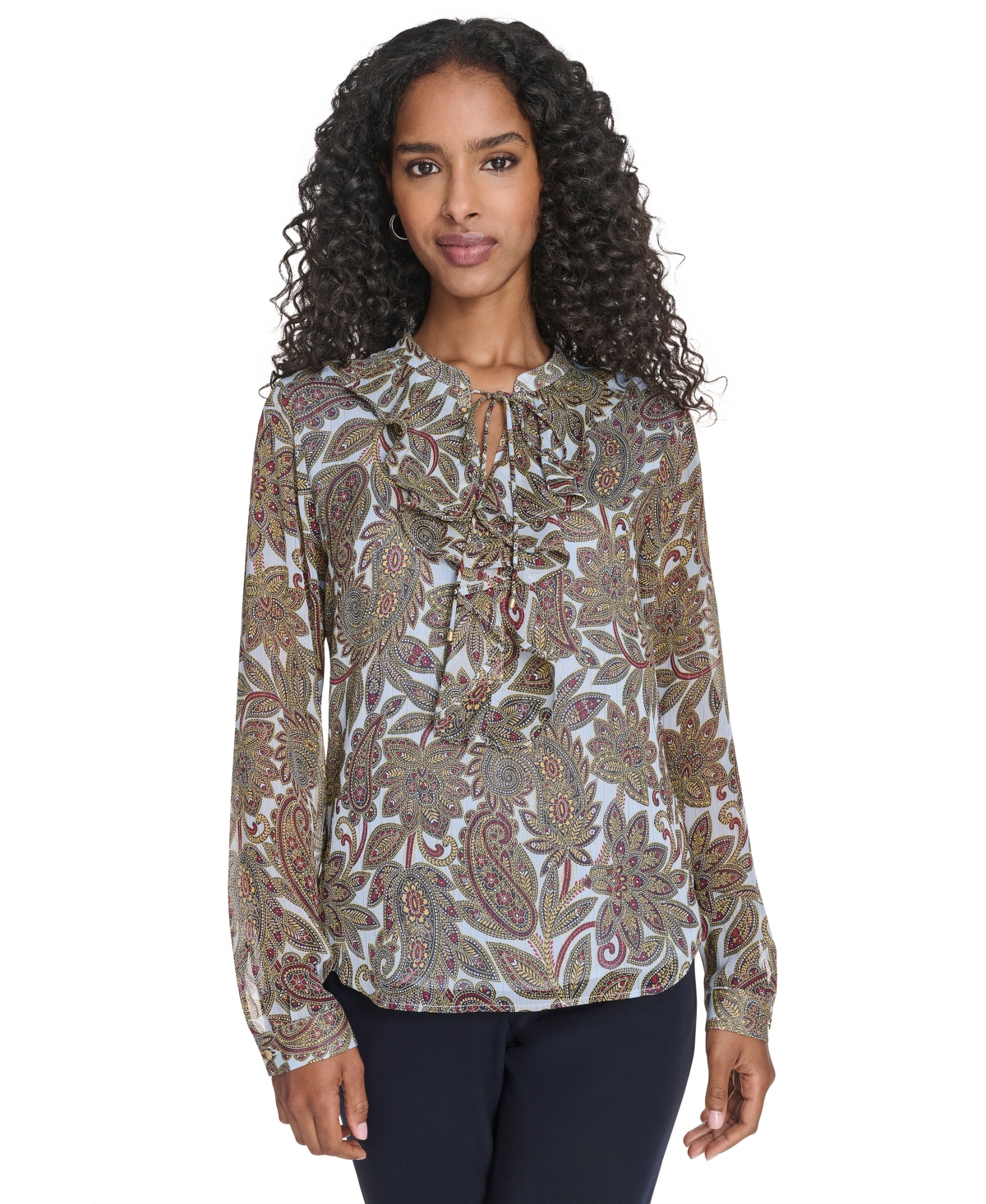 Tommy Hilfiger Women's Paisley Ruffle Long Sleeve Blouse In Multi