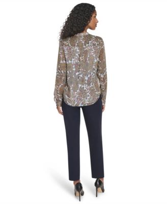 Women's Paisley Ruffle Long Sleeve Blouse