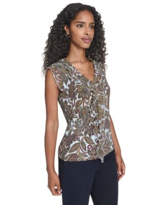 Women's Paisley Ruffle Front Top