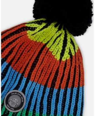 Boy Lined Peruvian Knit Winter Hat with Pompom Multicolor - Toddler|Child