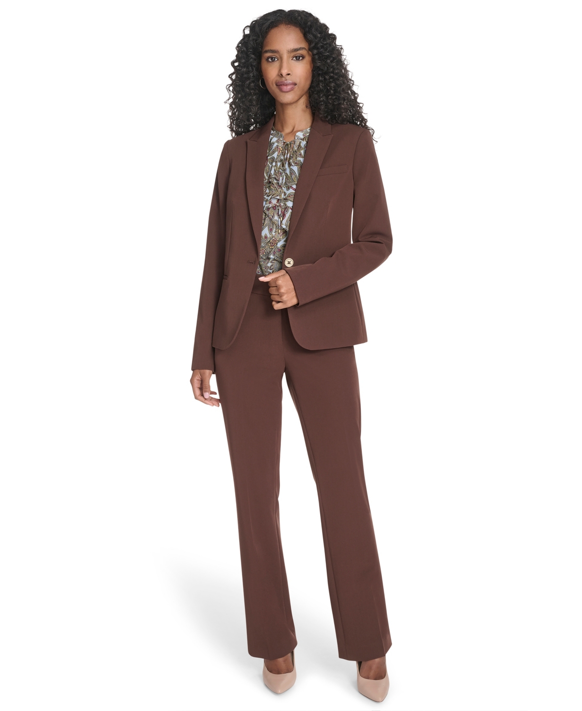 Tommy Hilfiger Women's Flex Solid Twill One Button Blazer In Brown