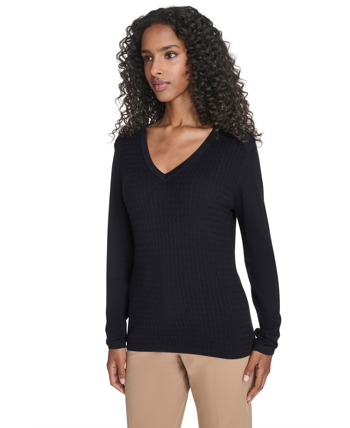 Tommy Hilfiger Women's V-neck Cable Sweater In Blue