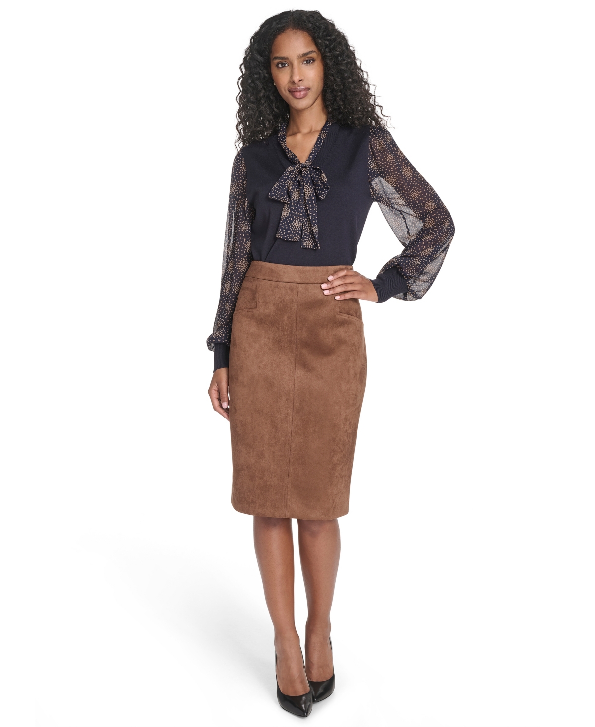 Tommy Hilfiger Women's Scuba Suede Knee Length Pencil Skirt In Brown