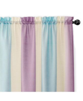 2 Pack Rainbow Striped Rod Pocket Semi Sheer Linen Window Curtains - 52 in. W x 84 in. L, Pink/Blue