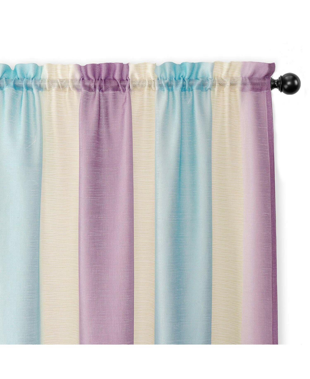 Kate Aurora 2 Pack Rainbow Striped Rod Pocket Semi Sheer Linen Window Curtains - 52 in. W x 84 L, Pink/Blue