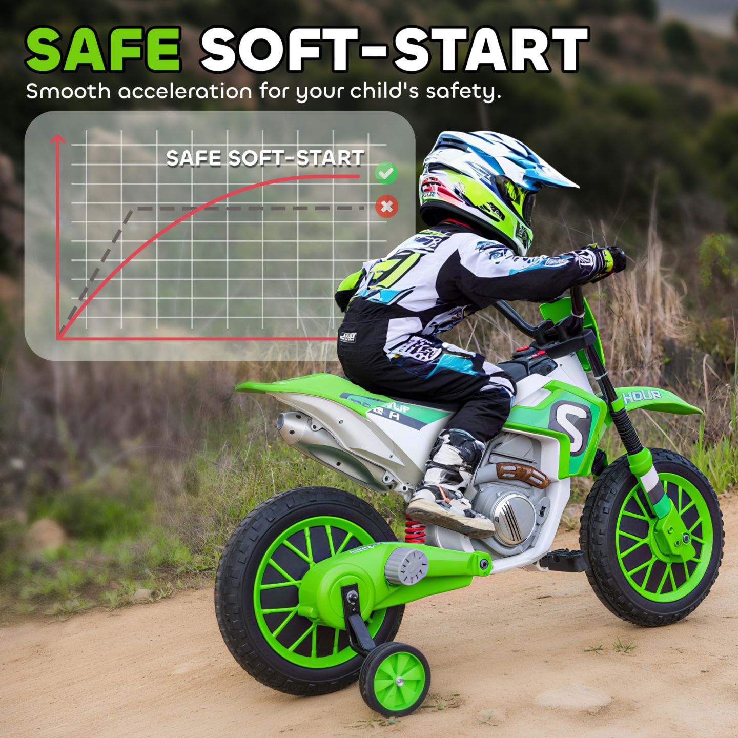 Детская игрушка Aosom 12V Kids Racing Battery-Powered Motorcycle with Training Wheels, Ages 3-7 — фото 6