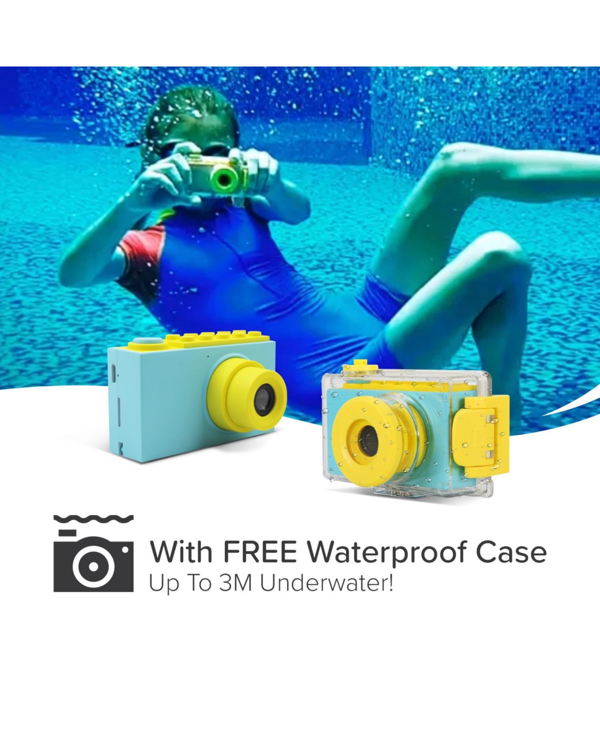 myFirst Camera 2 (Blue) Kids Action Camera with IPX8 Waterproof & Shockproof Case, 1080p Video 8MP Photo, Tripod Mount, Action Camera for Swimming, Gi