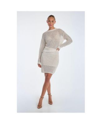 Womens Addison Sequin Crochet Skirt - Pearl