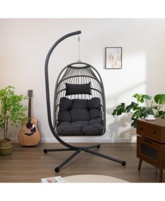 Outdoor Egg Hanging Chair with Stand, Patio Wicker Swing Egg Chair Indoor Swinging Chair Outdoor Hammock Egg Chair