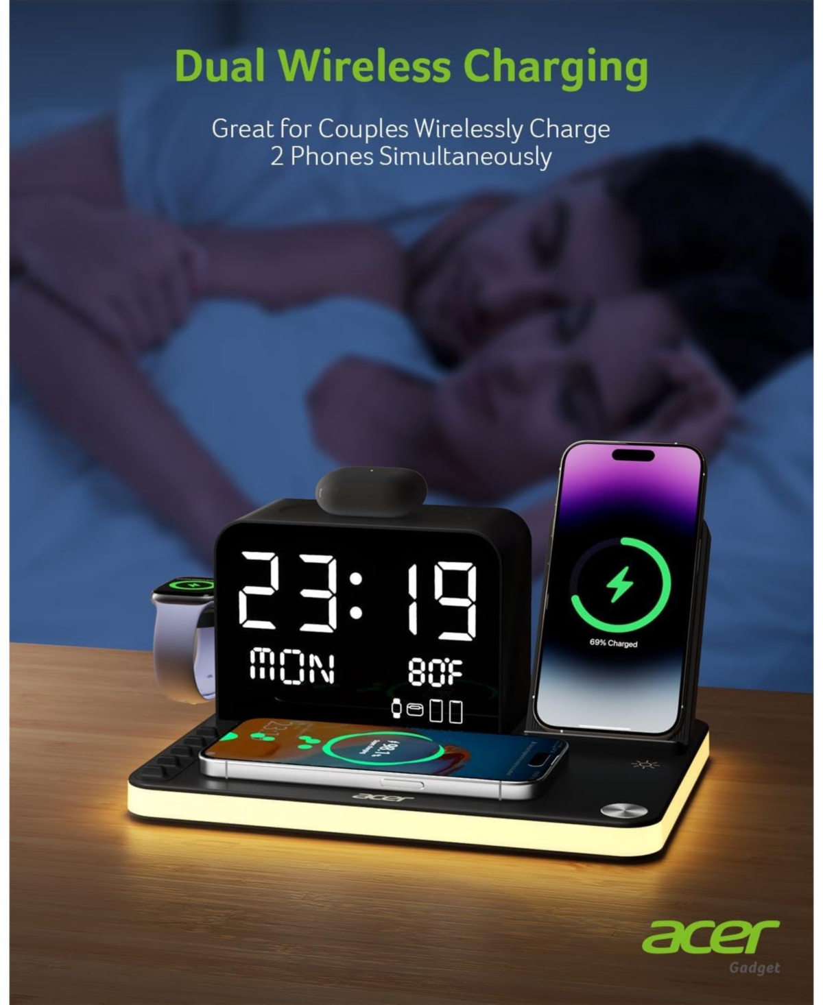 Acer 7-in-1 Wireless Charging Station for Apple Devices - Charger Stand for iPhone 16/15/14/13/12 Pro Max, Apple Watch, AirPods, and More