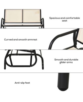 2-Person Outdoor Glider Bench, Patio Double Swing Rocking Chair Loveseat w/Powder Coated Steel Frame for Backyard Garden Porch, Beige