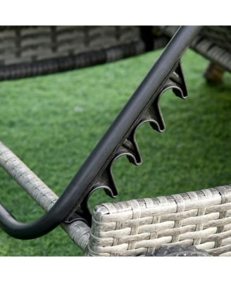 Chaise Lounge Pool Chair, Outdoor PE Rattan Cushioned Patio Sun Lounger w/ 5-Level Adjustable Backrest & Wheels for Easy Movement, Wicker, Dark Blue