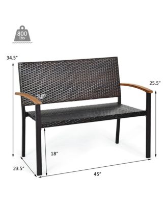 Set of 2 Patio Wicker Bench All Weather Rattan Chair Loveseat w/ Acacia Armrest