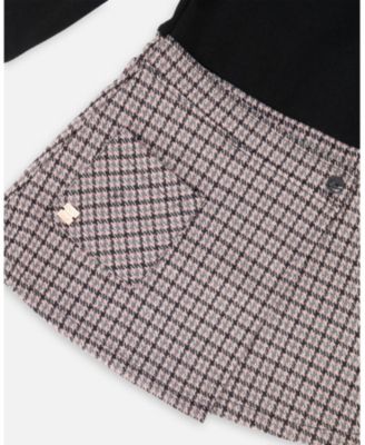 Girl Bi-Material Dress Black and Houndstooth - Toddler|Child