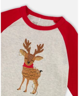Baby Boys Two-Piece Cotton Pajama Set Beige Reindeer Print