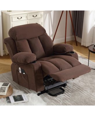 Power Lift Recliner Chair with Heat and Massage Electric Fabric Recliner Chair for Elderly with Side Pocket, USB Charge Port, Remote Control for Living Room (BROWN)