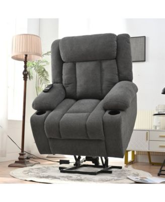   1 Pc   Fabric Upholstered, USB Port, Remote, Cup Holders, Side Pockets   Power Lift, Massage & Heat  Recliner Chair